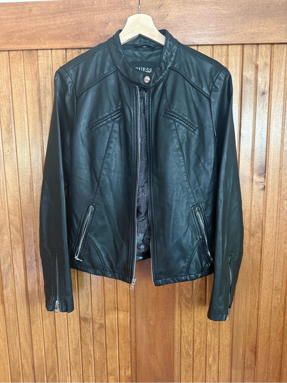GUESS Black Faux Leather Biker Jacket